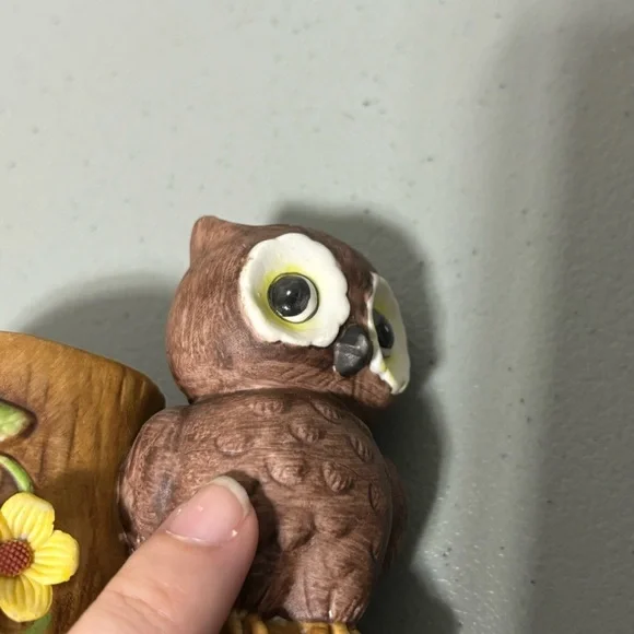 Owl Figurine Tree Stump Flower VTG Made in Korea - Picture 12 of 12
